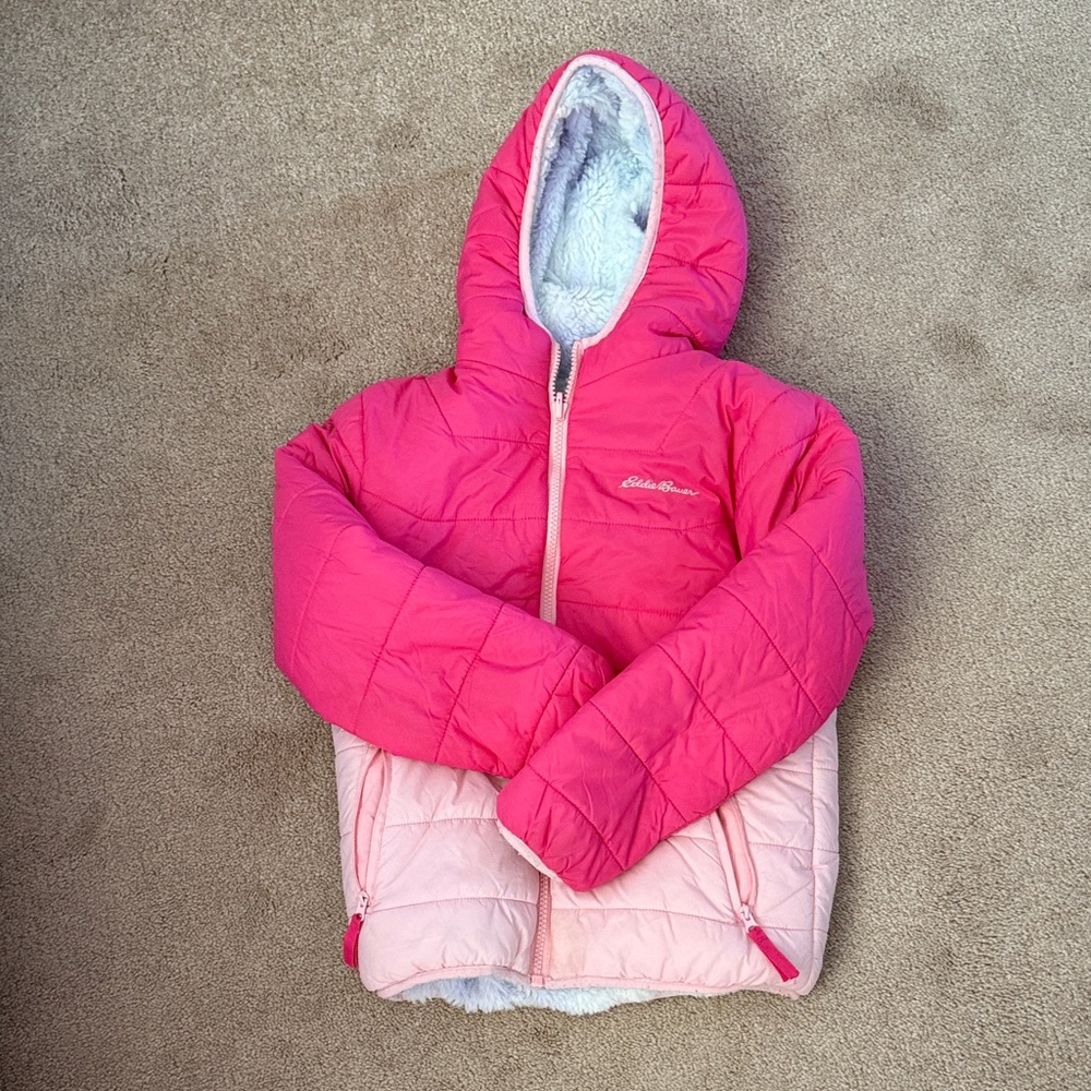 Eddie Bauer Reversible Two-Tone Pink Hooded Jacket